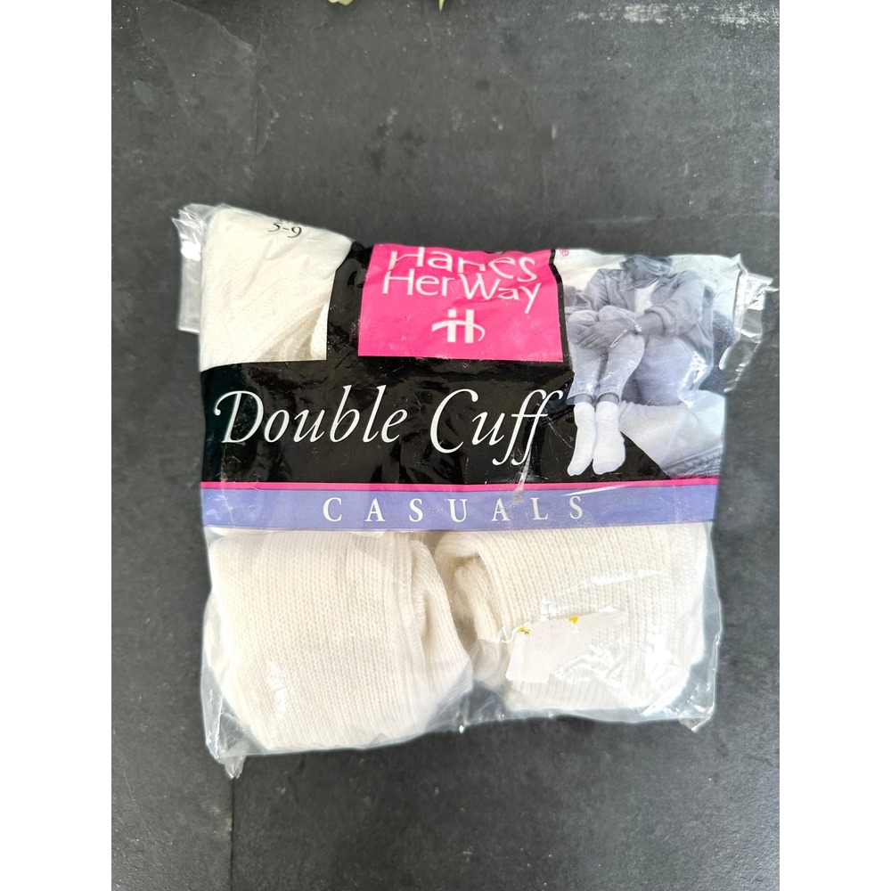 Vintage 4 pair Hanes Her Way Double Cuff Socks‎ Casuals 5-9 white 99-hhw-521